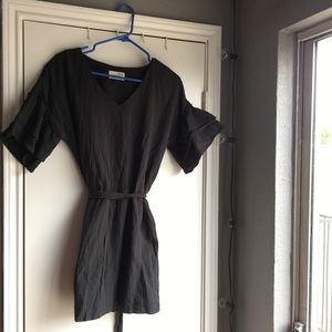 Belted Ruffle Sleeve Mini Dress